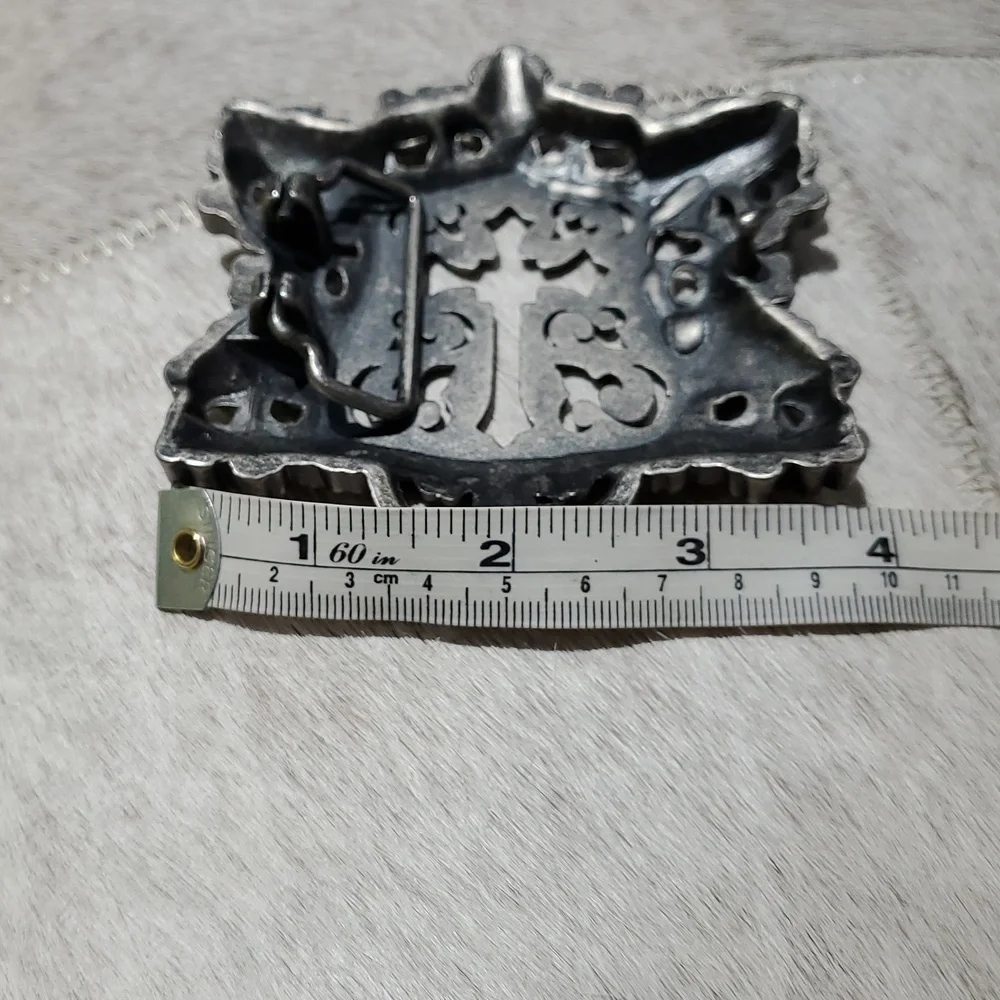Ornate Cross Shield Goth Silver Tone Belt Buckle